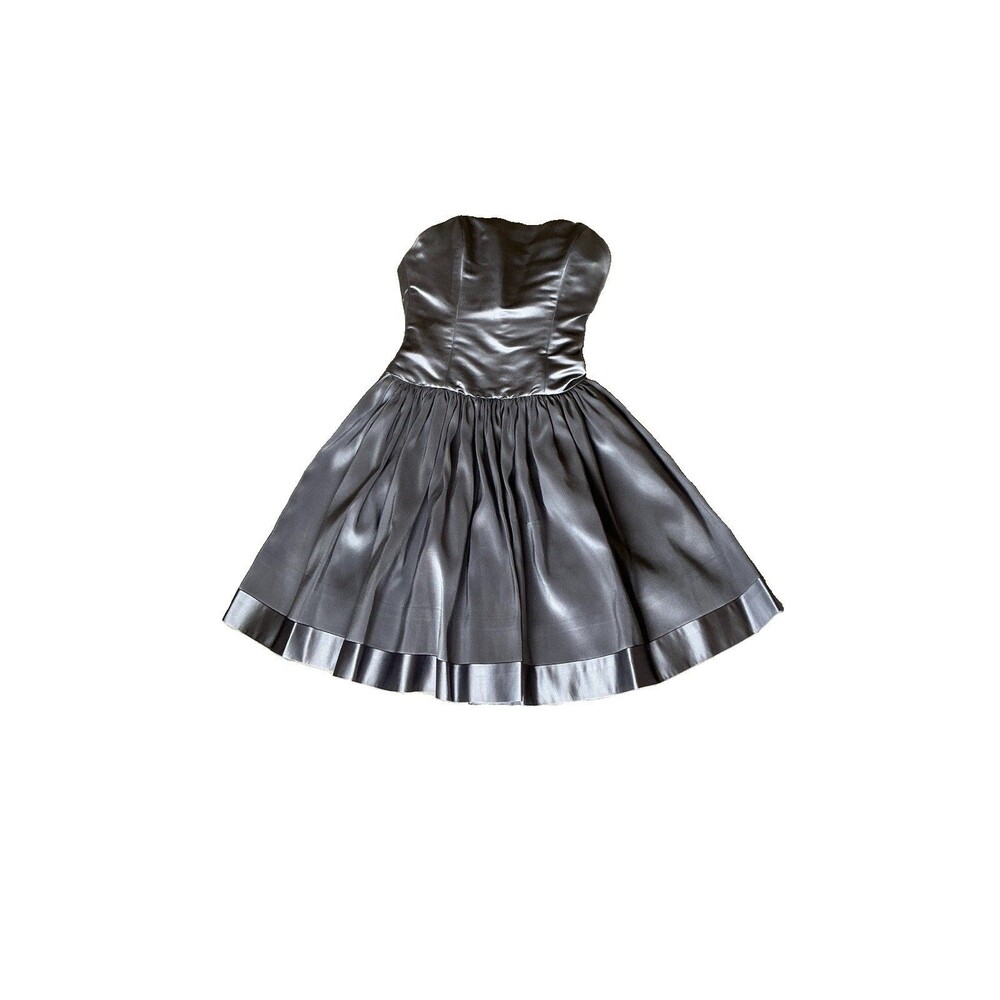 Pamela Barish Formal Dress Womens 4 Gray Satin Sweetheart A-Line Lined Luxury